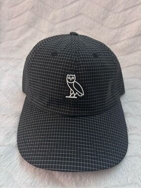 OVO Black Nylon Grid Owl Patch Sports Cap
